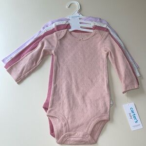 Carter’s Baby Pointelle Heart Print Cotton Long Sleeve Bodysuit 4 Pack